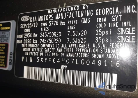 2020 Kia Telluride S z USA, uszkodzony, nr VIN 5XYP64HC7LG049116